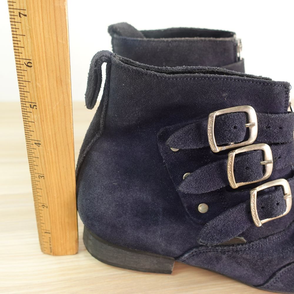 Underground Blitz Boots Winklepicker – Strap/Zip Ankle Boot – Dark Navy Suede - Picture 6 of 11